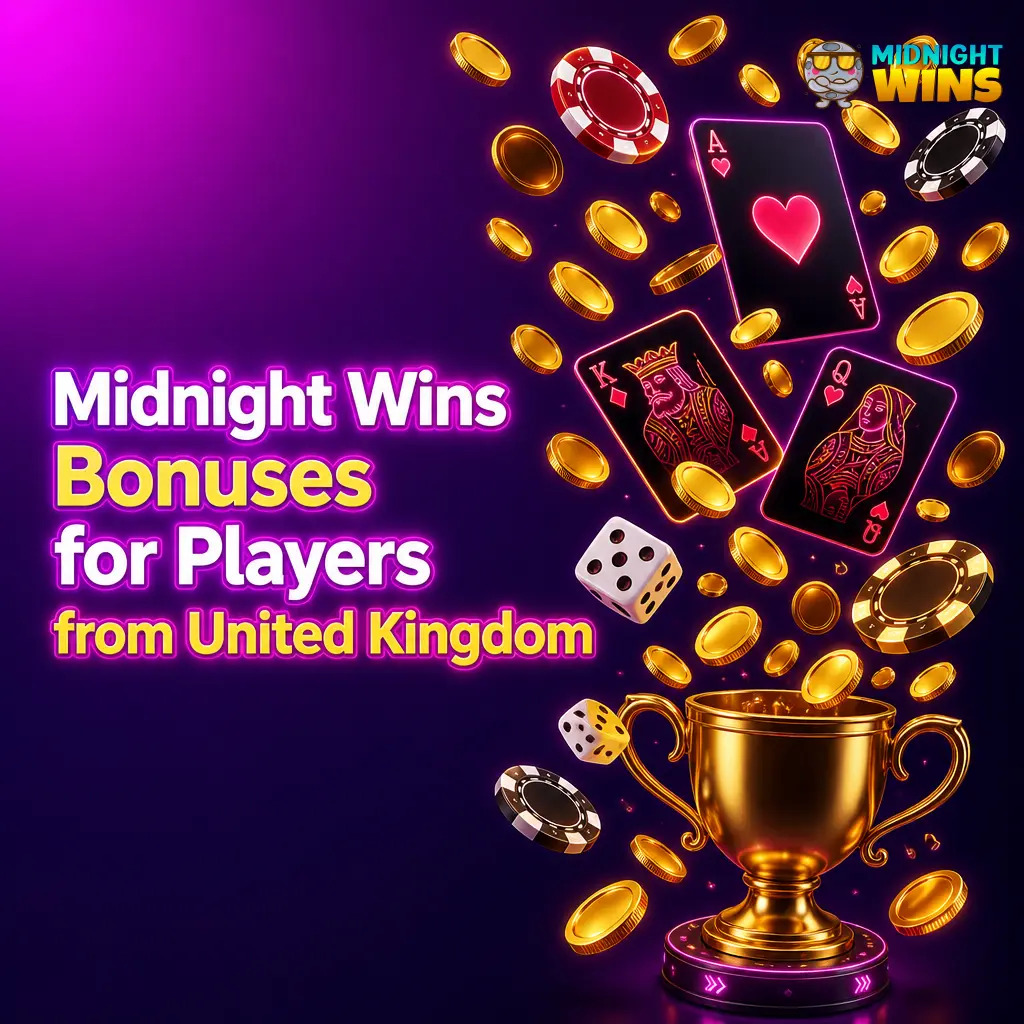 Midnight Wins UK bonuses: welcome package up to 200% match, weekly reload, cashback, free spins and slot tournaments for players.